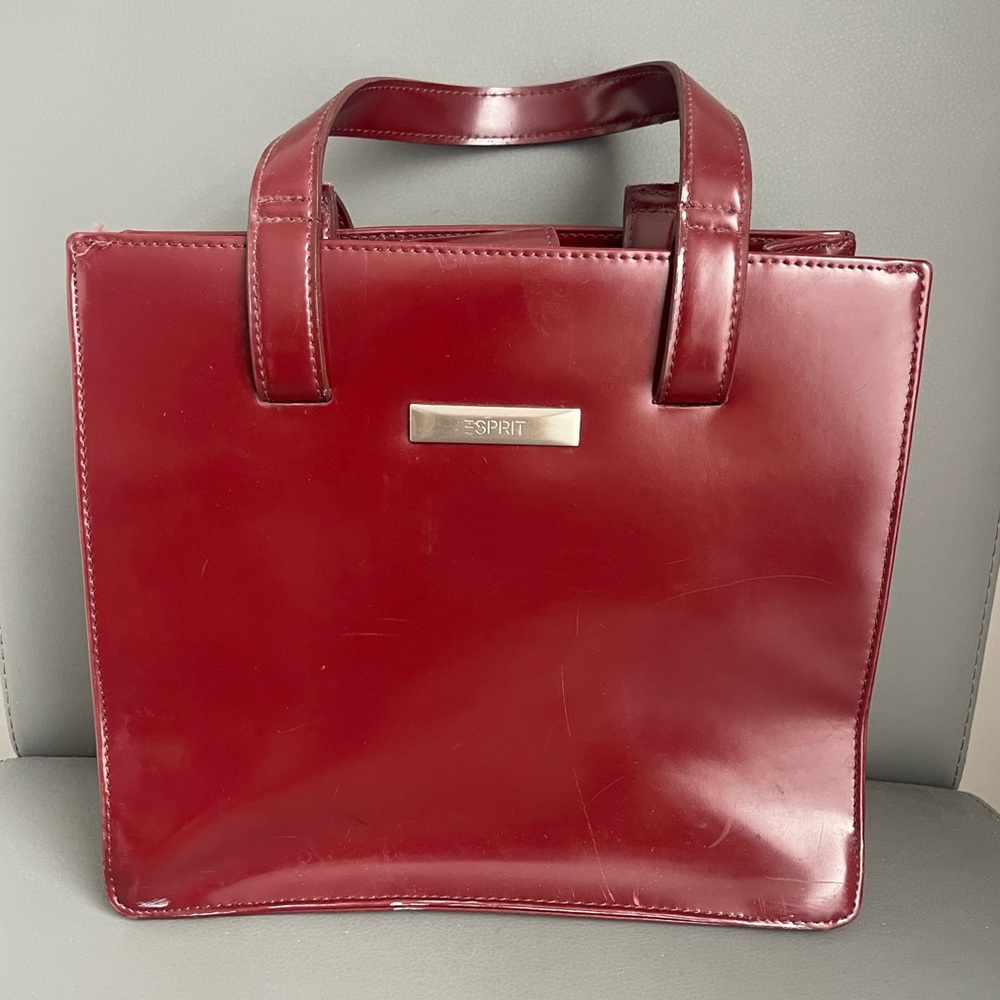 Espirit Vintage Boxy 90s Cherry Red Pantent Leather Shoulder Bag Purse